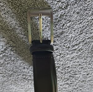 Hugo Boss 100% Cow Skin Black/Brown Belt with Silver Buckle Casual Minimalist